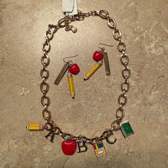 Jewelry - True to Form Teacher Alphabet Charm Necklace and Earring Set